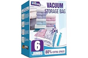 HIBAG Vacuum Storage Bags, 6 Jumbo Space Saver Vacuum Seal Bags, Space Bags, Vacuum Sealer Bags for Clothes, Comforters, Blankets, Bedding (6J) (HB-6J-N)