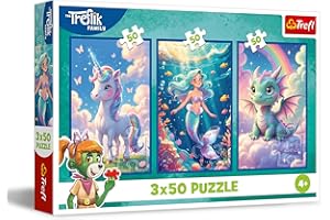 Trefl – 3in1 Puzzle: The Treflik Family, Gemeinsam in Einer bunten Welt - 3 x 50 Teile, Dreier-Puzzle-Set für Kinder ab 4 Jahren