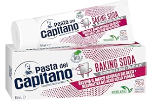Pasta del Capitano, Dentifricio Baking Soda Bio, Ravviva il Bianco Naturale dei Denti e Neutralizza gli Acidi della Placca Batterica, 100% Made in Italy, Tubetto da 75 ml