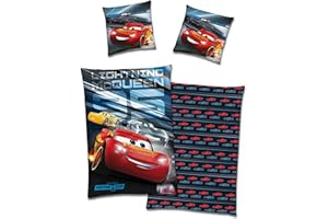 ‎FAMILANDO Familando Disney Cars Bettwäsche für Jungen · Warme Fleece Kinderbettwäsche 135x200 80x80 cm · extra weiche Kuschel-Bettwäsche · Winterbettwäsche mit Auto Motiv Lightning McQueen