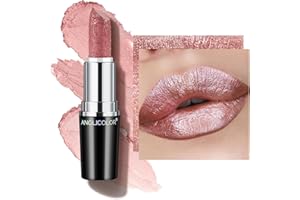 ‎ANGLICOLOR Anglicolor Glitzer Lippenstift Nude Rosa Metallic Glänzend Glossy, Shimmer Lipstick Pink Seidig Velvet Langanhaltend Feuchtigkeitsspendende, Vegan Lipgloss Damen Mädchen Make-up (07 PURE ENVY,4g)
