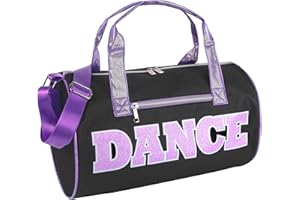 MADISON & DAKOTA Dance Duffle Bags for Dancers, Girls, Teens, and Student Athletes, Fun Dance Workout Duffel Bag for Girls and Boys (Black/Purple)