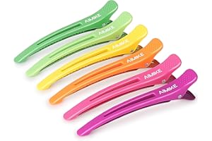AIMIKE 6 Pezzi Fermagli per Capelli per lo Styling Della Sezione, Pinze per Capelli a Becco D'anatra Senza Pieghe con Banda in Silicone, Professionali Fermagli per Capelli per Parrucchieri, Neon