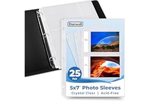 Dunwell Photo Album Refills 5x7 - (25 Pack), for 100 Pictures, Photo Sleeve Inserts for 3-Ring Binder, 2-Pocket Photo Page for 5 x 7 Photographs, Postcards, Recipe Cards