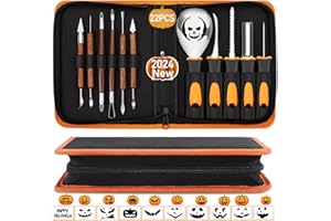 EIKEJI 22 Pcs Halloween Pumpkin Carving Kit, 11 Pcs Professional Carving Tools with 10 Pumpkin Carving Stencils, Premium Quality Stainless Steel Pumpkin Carving Knife Set Carrying Case for Kids Adults