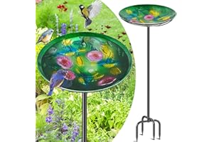 FALOSTWER Vogeltränke Stehend Für Garten, 100cm Vogeltränke Winterfest Mit Erdspieß, Vogelbad Garten Stehend Frostsicher, Freistehend Metall Vogelbecken Schüssel Wassertränke (Kolibri, Grün)