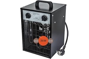 DAHTEC chauffage soufflant électrique 3000w avec thermostat et 2 niveaux de chauffage - radiateur électrique rayonnant pour chantiers, d'atelier, caravanes, camping, garage H3.521 noir