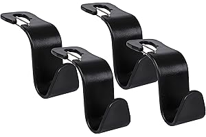 Alyphyly Headrest Hooks with Release Clip, Seat Hooks for Purses and Bags, Car Bag Holder for Handbag Hat, 4 Pack Black