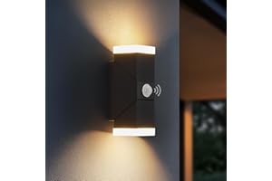 Leselux Applique Murale Exterieur Detecteur de Mouvement, 12W éclairage Mural d'extérieur Anthracite IP65, Lampe Exterieur Murale 3000K Blanc Chaud 932LM, Aluminium Applique Exterieur LED Orientable