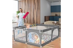 GERCHAM Kojec dla niemowląt 180x150cm,duży kojec dla dzieci z drzwiami bezpieczeństwa, oddychający antypoślizgowy przenośny od 0 do 6 lat odpowiedni do użytku wewnątrz i na zew