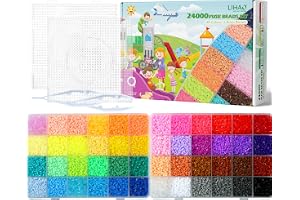 LIHAO Set med 24 000 strykpärlor i sorteringslåda, för barn, pysselpärlor för strykning med pärlplattor, som present till barn (2,6 mm, 48 färger)