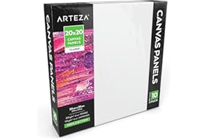 Arteza 20 x 20 cm Blank Square Canvas Board Panels, Pack of 10, 100% Cotton,Primed with Acid-Free Titanium Acrylic Gesso, for Professional Artists,Hobby Painters, Acrylic Pouring,and Painting,White