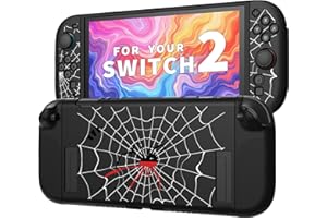 JEMDO Schutzhülle Kompatibel mit Nintendo Switch 2 (2025) – TPU Case mit Anti-Rutsch-Griff, ergonomisch, stoßfest schwarzes Netzdesign mit roter Spinne – für stylische Gamer