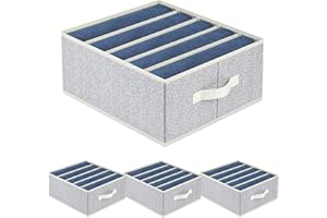 Homsorout Drawer Organizers for Clothes, 4 Pack Wardrobe Storage Organizer, Closet Organizers and Storage Boxes with Bottom Panel, Jeans Organizer for Closet, Sweater, Grey, 5 Grids