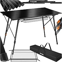 tectake® Campingtisch, Klapptisch aus Aluminium, aufrollbare XXL Tischplatte, Campingtisch faltbar, Reisetisch, Gartentisch, wetterfest, höhenverstellbare Beine, Tragetasche, 120 x 70,5cm