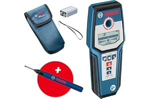 Bosch Professional Stud Finder GMS 120 (Drill hole marker, max. detection depth wood/magnetic metal/non-magnetic metal/live cable: 38/120/80/50 mm, in cardboard box) - Amazon Exclusive