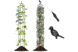 HOMASIS 2er Set Rankhilfe Obelisk, 197 cm Rankturm Metall, Rankobelisk Rankgitter mit 4 verstellbaren Höhe, wetterfest Rankstütze Ranksäule für Kletterpflanzen Rosen Blumen Tomaten, Schwarz (Modell 2)