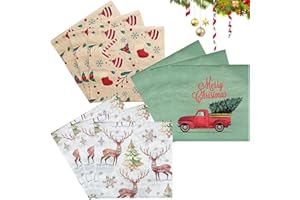 Bikasun 60 Stück Servietten Weihnachten, Weihnachts Servietten Tischdeko Rot Grün Weiß, Rentier Schneeflocken Weihnachtsbaum, Einweg Papierservietten für Weihnachten Party Deko 33x33cm