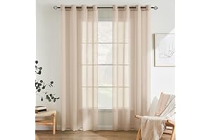 EMEMA 2 Pannelli Tende Trasparenti in Voile Con Occhielli Morbidi Finestre per Camera da Letto e per Salotto Eleganti Soggiorno 140x270cm Beige