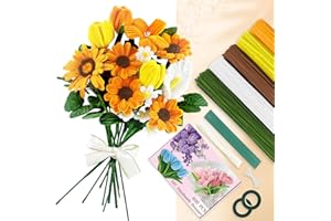 GENHH 400 Pièces Cure Pipe, 5 Couleurs Fil Chenille, Kit de Bricolage de Fleur de Cure-Pipe de Tournesol Chenille Adapté aux Fournitures de Bouquet de Fleurs et de Décoration DIY(Orange - 5 Couleurs)