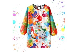 KASURE Tablier Peinture Enfant, Blouse Peinture Enfant Imperméable 7-11 ans, Tablier Enfant pour Garçon Fille avec Manches Longues et Poche, Pour L'école Activités Peinture Cuisine Coloriage