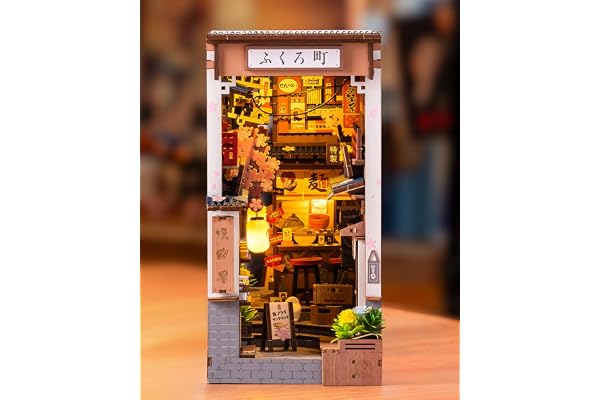 Rolife Sakura Wine Alley Book Nook Kit för vuxna med ljus, 249-delat 3D-pussel, montering utan lim, japanskt bokstöd, pyssel som bokhylledekoration, presentidé