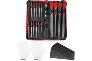 Dedjgoo 31PCS Metal File Set with Case,4PCS Carbon Steel Flat, Half-Round, Round and Triangle Metal&Wood File,14PCS Needle File Set,2PCS Electric Files,10PCS Sandpaper,1PC Brush and Working Gloves