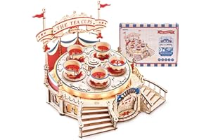 ROKR Maquette en Bois Puzzle 3D a Construire pour Adulte Enfants Kits de Construction Modèles Sièges Pivotants Réduits de Carrousel Musique, Tilt-A-Whirl