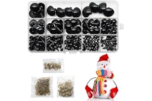 CECOMBINE 308 Stück Sicherheitsaugen Set, 6-24 mm Kunststoff-Sicherheitsaugen und Unterlegscheiben, Schwarze Puppenaugen Bastelaugen für Kunsthandwerk, Puppenherstellung, Stofftiere/Häkeltiere (6-24mm)