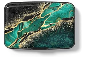 Hsxnam Wallet, RFID Blocking Credit Card Case Aluminum Metal Cute Business Card Holder Pocket ID Case for Women Men, Teal Marble