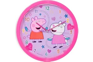 ‎DAMALOO damaloo Peppa Wutz Kinder Wanduhr Mädchen mit 25cm Durchmesser - Peppa Pig Kinderuhr Wand als Kinderzimmer Uhr zum Lernen der Uhrzeit - Wall Clock for Kids - Deko Kinderwanduhr Mädchen mit Zahlen