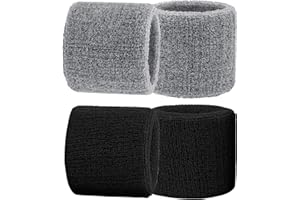 WOLMIK 4 Pcs Sweat Bands Wristbands, Protective Elastic Sports Wrist Sweat Bands Men Women, Soft Thickened Absorbent Wrist Sweatbands for Gym Basketball Tennis Running Exercise (Black&Grey)