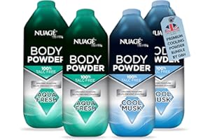 Nuage Talc Free Body Powder for Men – 4 Pack Bundle (2 x Cool Musk, 2 x Aqua Fresh) 250g – Talc Free Powder for Women & Men – Everyday Freshness by Great British Home