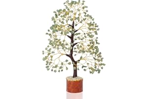 ‎CROCON Crocon Natural Color Healing Gemstone Crystal Bonsai Fortune Money Tree Good Luck, Wealth & Prosperity healing reiki Spiritual Gift Size 10-12 Inch (Silver & Golden Wire) (Green Jade (Golden Wire))