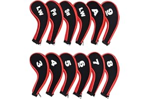 KISSRAL 12 Pièces Capuchon de Golf Protection Club Golf Couvre Fer Golf Long Cou Impression de Numéro Couvre Fer Golf avec Fermeture à Glissière Golf Accessoire Club