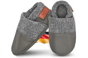 GENERISCH Hausschuhe und Krabbelschuhe-Baby atmungsaktiver Lauflernschuh für Mädchen und Jungen 6-24 Monate Premium Qualität aus Wollwalk und Leder | Größe aussuchen