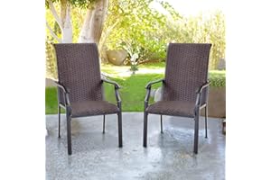 PHIVILLA Outdoor Patio Rattan Chair, 2 Pieces Wicker Dining Armchair Set, Outdoor Indoor Use for Porch, Yard, Balcony, Deck
