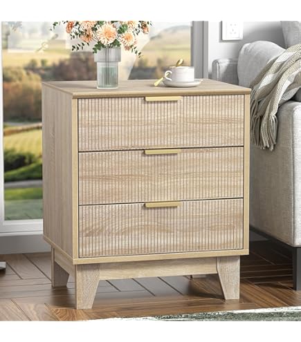 Commode MDF Pieds Métal Yvsevnr Commode Bois 3 Tiroirs, Commode Chambre, Chevrons Meuble De Commode Design épuré Salon