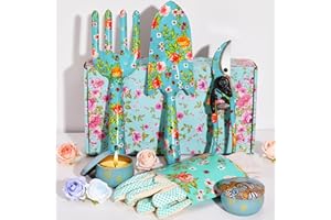 Gardening Gifts For Women, TOYPOPOR 6Pcs Garden Tools Set with Floral Print, included Trowel Fork Scissors 2 Candles and Gloves, Mother's day Birthday Gifts for Mum for Ladies Gardener