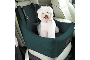 Wooaidagg Fotelik samochodowy dla średnich psów, podróżne legowisko, z kanałem na pasy bezpieczeństwa, w pełni odpinany, możliwość prania, regulowane paski, łatwy w montażu (zielony, średni)