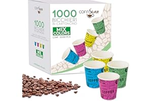 COFFISANO 1000 vasos de café de papel, 75 ml, desechables, de colores, surtidos, biodegradables, compostables, vasos pequeños desechables para bebidas de té expreso