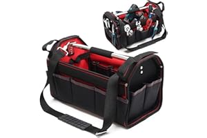 Wiltec Werkzeugtasche Größe L 33x18,5x25 cm, Werkzeugbeutel mit verstellbarem Schultergurt und Tragegriff, Innen- und Außenfächer, Aufbewahrungstasche