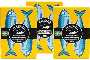 Fish 4 Ever | Smoked Herring Kippers In Organic Rapeseed Oil - Sustainably Fished. Tin Canned Food Rich In Omega-3. Great Used On Bread Or With Eggs |110g (Pack of 3)