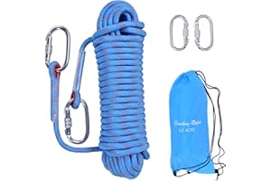 LZ.MZXU Corde d'escalade 10mm 30M Corde de Sécurité Extérieure Corde de Sauvetage Corde d'évacuation avec 2 Mousquetons pour Escalade Sauvetage Lutte Contre Les Incendies Camping(Bleu)