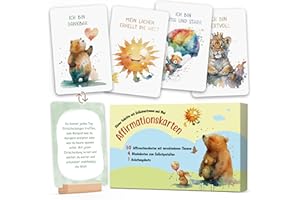 AMZLINKAL 55 Affirmationskarten für Kinder mit Holzständer – Positive Motivationskarten zur Stärkung von Selbstbewusstsein & Resilienz – Achtsamkeitskarten für Mädchen & Jungen, perfekt für Eltern-Kind-Zeit