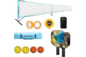EFFIE LANCELOT Pickleball Set with Net, 22FT Portable Pickleball Net with 2 USAPA Approved Fiberglass Surface Pickleball, 4 balls, 2 Towels, Carrying Bag, Backpack, Rolls of Court Marking Tape & Measuring Tape