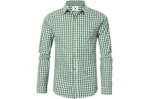 EIISSION Trachtenhemd Herren Kurzarm Rot Blau Oktoberfest Kariert Langarm Trachten Hemd Freizeithemd Karohemd Baumwolle