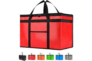 NZ Home PRO Durable XXL Sac isotherme et chauffe-aliments pour livraison de nourriture et courses avec dessus zippé Rouge Qualité commerciale
