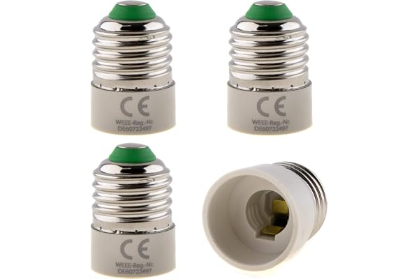 Set om 4 – E27-sockel till E14-sockel lampsockel adapter; lampadapter för LED-halogen och energisparande lampor, vit