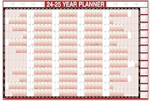 ARTFAN Planning mural 2024 – Grand planificateur mural laminé effaçable à sec A1 de janvier 2024 à décembre 2024, 8 autocollants double face, 85 cm x 58 cm, rouge